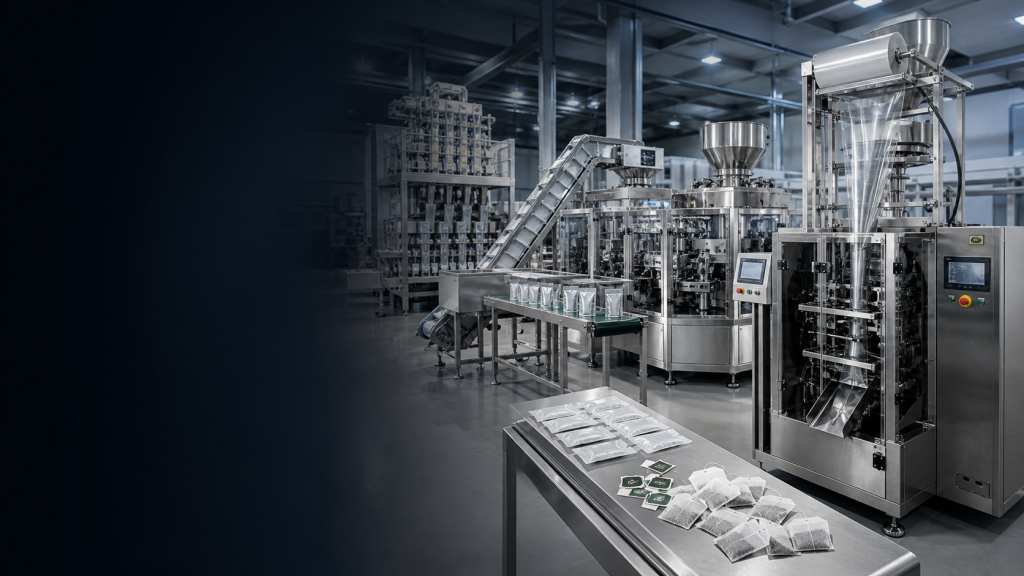 RafaelaPack packaging machinery production line with sachet, tea bag and pouch packing machines